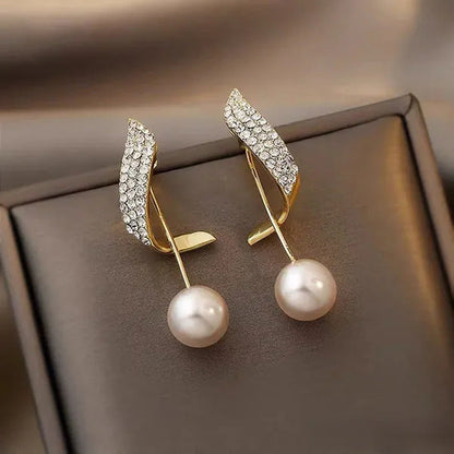New Trend Elegant Pearl Tassel Long Crystal Earrings for Women Fashion Dangle Ea