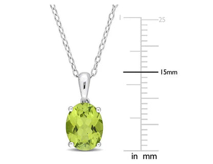 1.90 Carat (Ctw) Peridot Solitaire Oval Pendant Necklace in Sterling Silver with