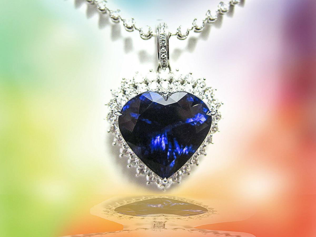 HEART SHAPE TANZANITE PENDANT NECKLACE DIAMOND ROUND BRILLIANT SHAPE CHAIN