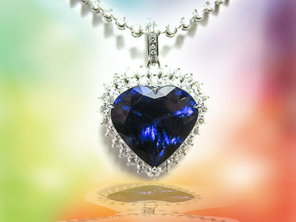 HEART SHAPE TANZANITE PENDANT NECKLACE DIAMOND ROUND BRILLIANT SHAPE CHAIN