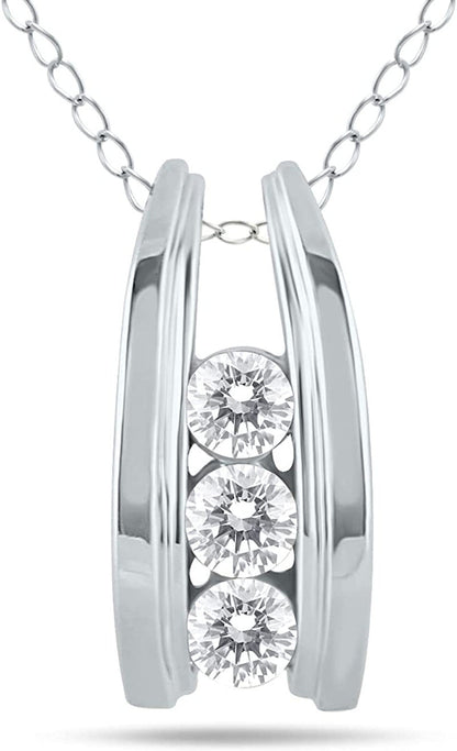 1/2 Carat TW Three Stone Diamond Ladder Pendant Available in 10K White and Yello