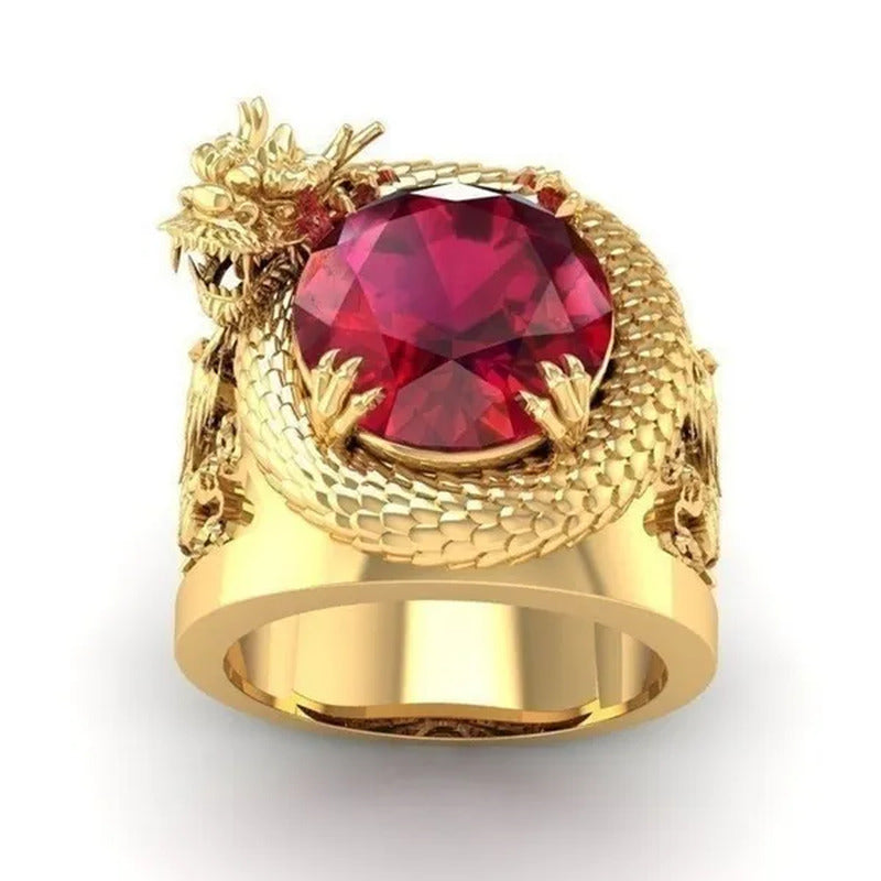 Latest Luxury Jewelry Design Domineering 3D Dragon Gold Ring for Men Luxury Hip