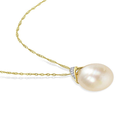 12-12.5Mm South Sea Cultured Freshwater Pearl and Diamond Accent 14Kt Yellow Gol