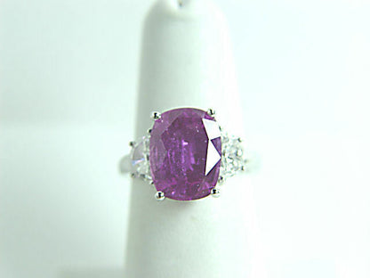 PINK SAPPHIRE 5.06 CT 11.39X8.72X5.41MM DIAMOND RING 18 K WHITE GOLD RE-SIZEABLE