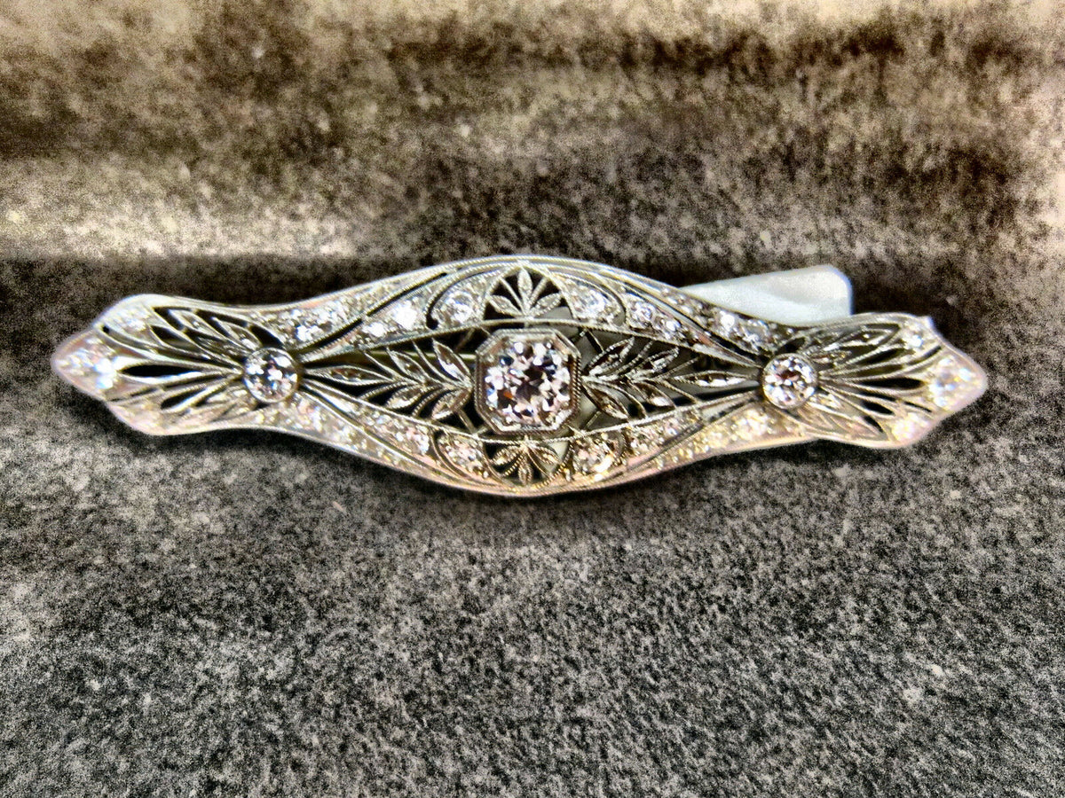 DIAMOND PIN ANTIQUE OLD EURO MINER SET BROOCH IN CTR ONLY APROX ONE CARAT CENTER