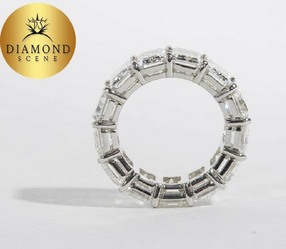 Incredible Carat Size Emerald Cut Diamond Platinum Eternity Band Ring