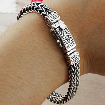 Pure Silver Handmade 925 Sterling Silver Bracelet Men'S Vintage Thai Silver