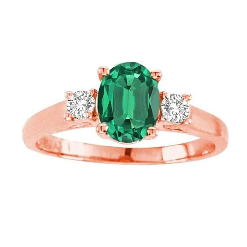 6 X 4 In. 14K Rose Gold Oval Emerald I-1 Gemstone Anniversary Ring
