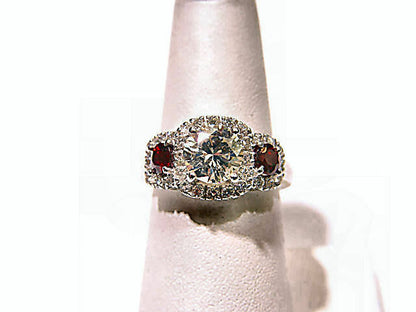 CERTIFIED ROUND BR SHAPE 7.22X 7.17X 4.45MM SIDE DIAMOND .85 CT RUBY .83 CT RING