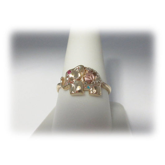 Elephant Ruby Ring Solid Gold Leaf Thumb 10K Size 10 Ganesha July Birthstone R17