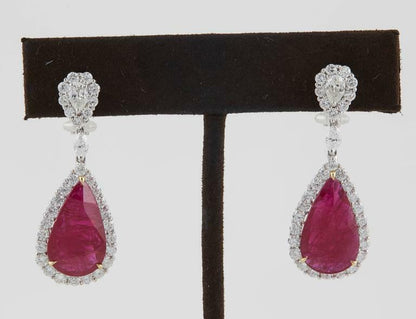Pear Shaped Ruby 12.10 ct Diamond 3.52 ct 18 k white gold Gold Earrings