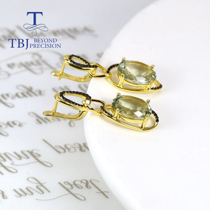 New Natural Green Amethyst Oval 10*14Mm Gemstone Earrings 925 Sterling Silver Si