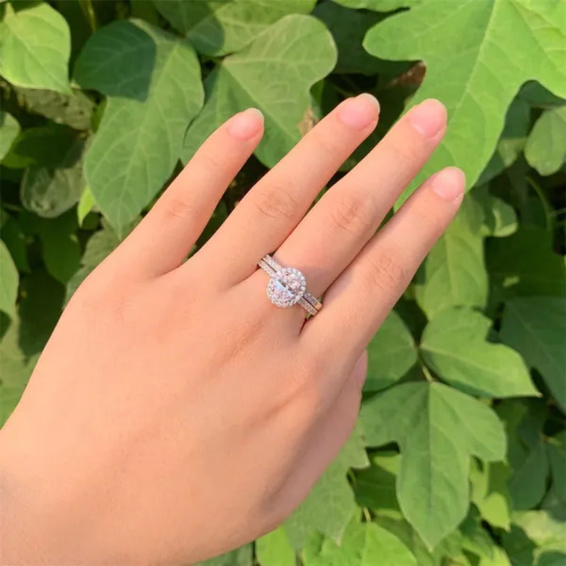 Newshe Halo Oval Cut AAAAA Cubic Zircons Trendy Jewelry Wedding Engagement Set f