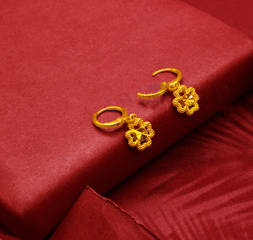Gold-Plated Earrings Female Tassel Flower Asymmetric Earrings Sand Gold-Plated E