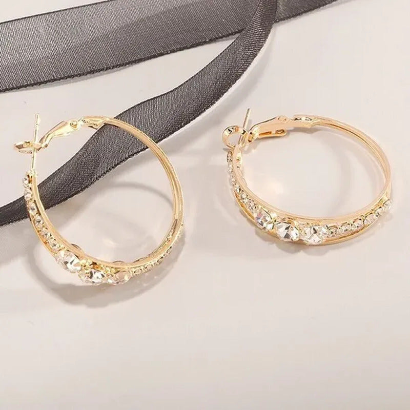 Exquisite Women'S 18K Gold Rhinestone Inlaid Big Diamond Hoop Hoop Earrings Euro