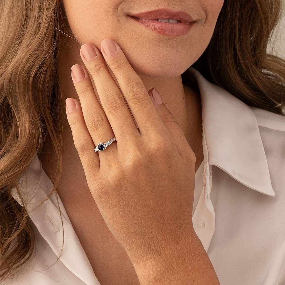Created Blue Sapphire Women Ring 925 Sterling Silver, Enchanting Solstice Design