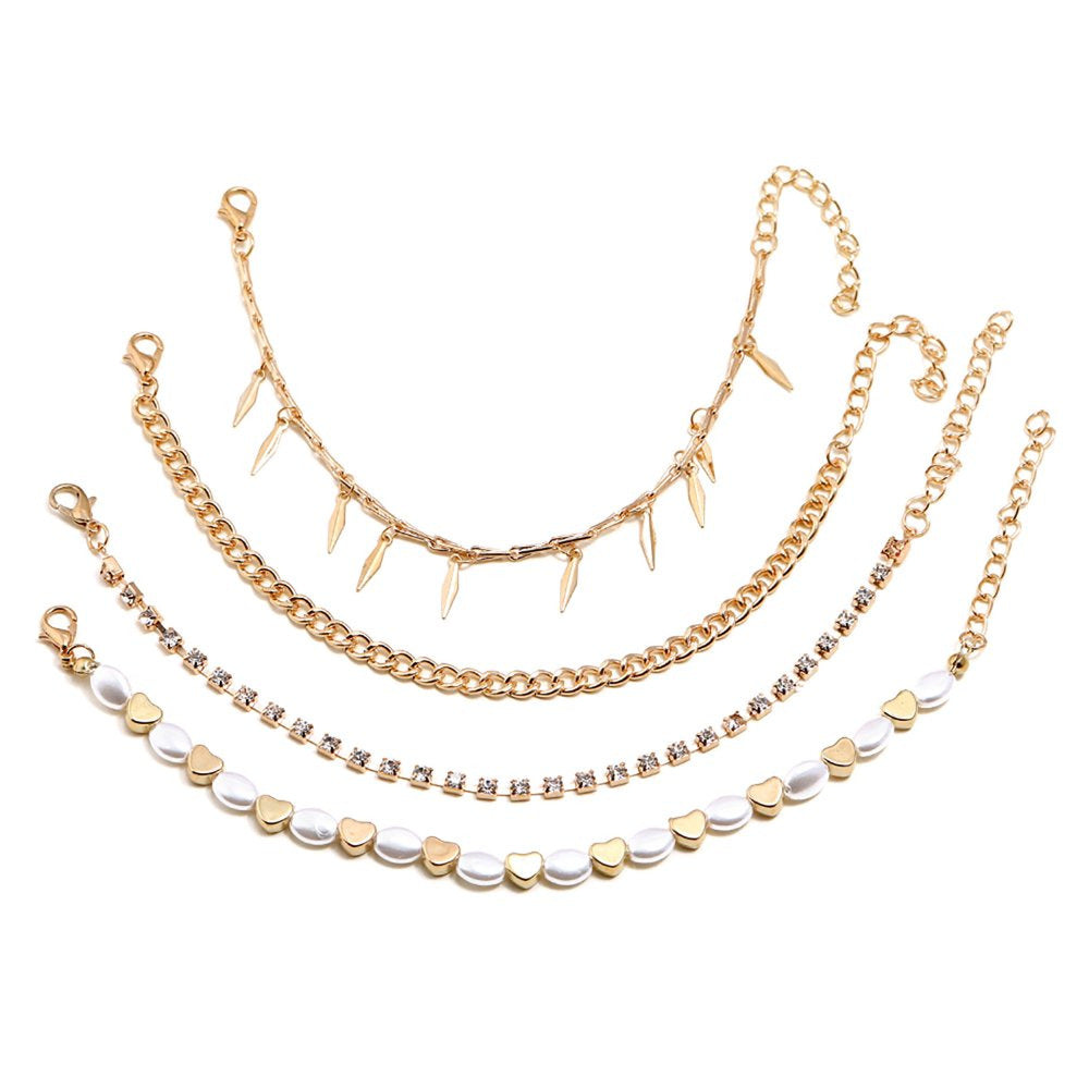 of the Rings Expanded Pearl Hollow Love Diamond Chain Anklet Four Piece Beach An