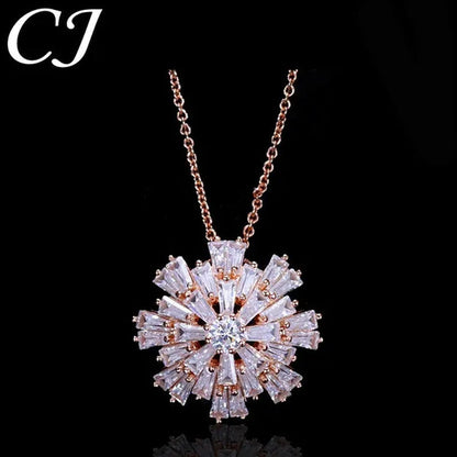 CANDICE Elegant Big Snowflake Pendant Necklace Inlay Luxury Quality Multi Cut CZ