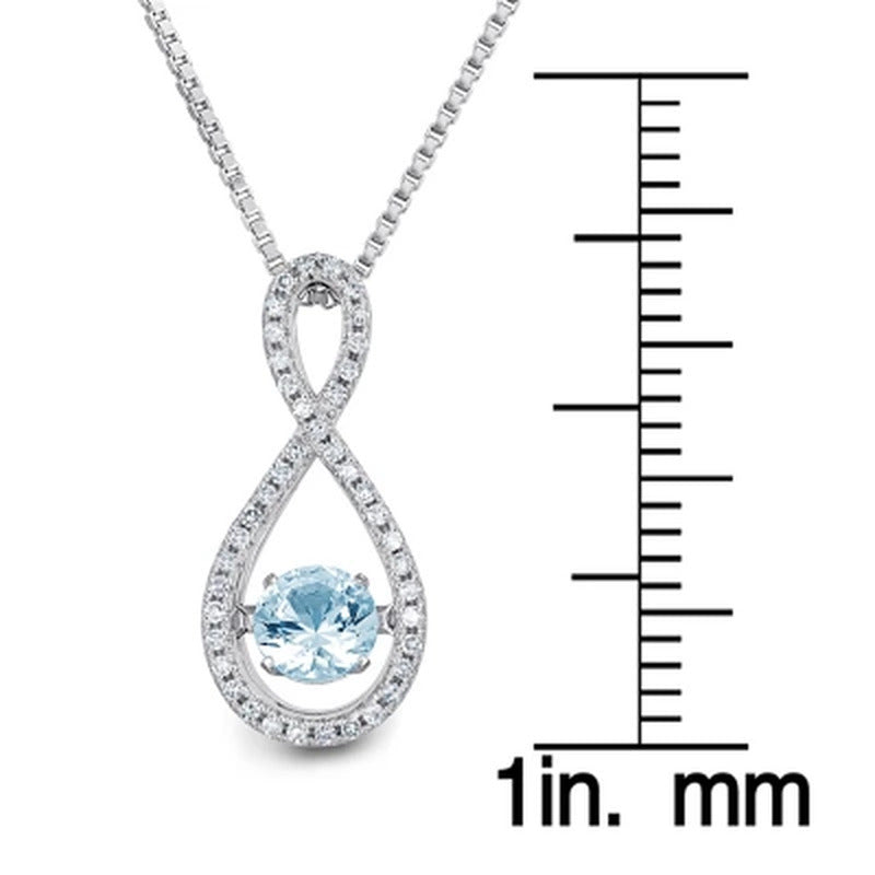 Dancing Aquamarine and 0.12 CT. T.W. Diamond Infinity Pendant in Sterling Silver