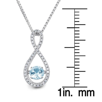 Dancing Aquamarine and 0.12 CT. T.W. Diamond Infinity Pendant in Sterling Silver
