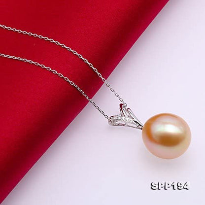 18K Gold Pendant 13X14Mm Oval Golden South Sea Cultured Pearl Pendant Necklace D