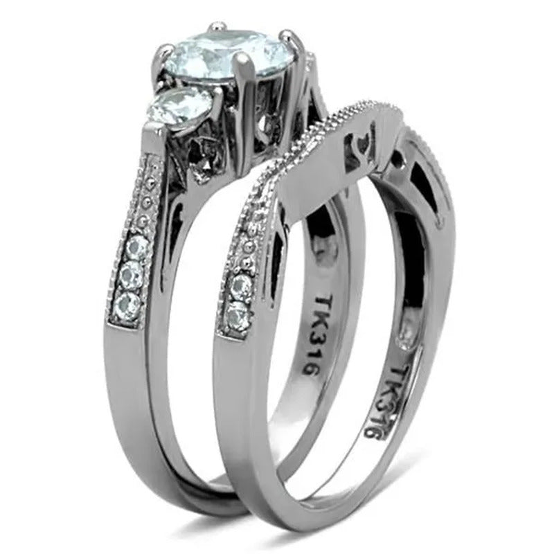 Women'S Stainless Steel 316 round 2.5 Ct Zirconia Engagement Wedding Ring Set Si