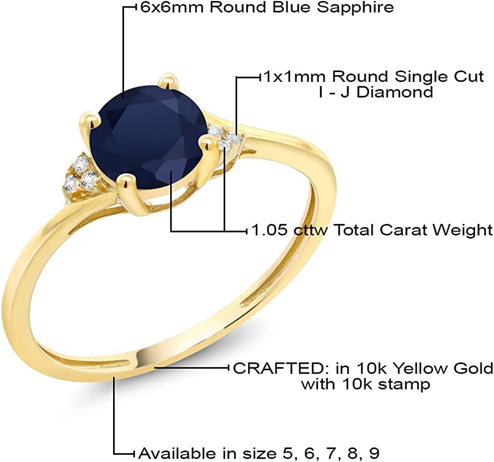 10K Yellow Gold Blue Sapphire and Diamond Accent Women Engagement Ring (1.05 Ctt