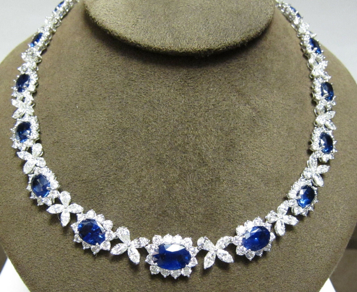 SAPPHIRE OVAL SHAPE SET DIAMOND 18 PEAR 54 MARQUISE 183 ROUND SHAPE NECKLACE