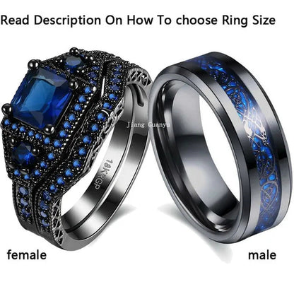 TWO Rings Black Couple Rings 316L Sainless Steel Men'S Rings Princess Cut 5Mm Sa