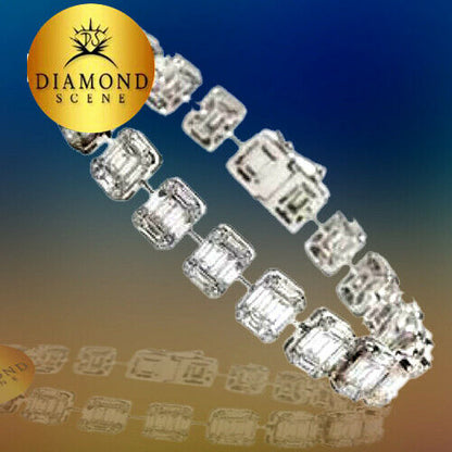 Emerald Cut Diamond White Gold Tennis Bracelet Illusion Set
