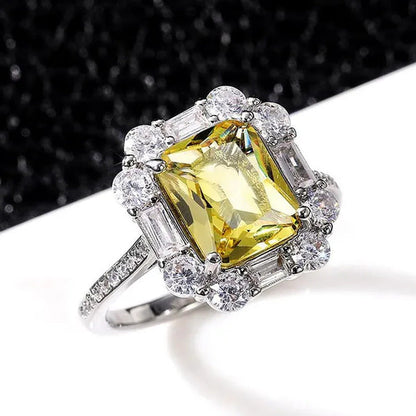 S925 Silver-Plated Citrine Rhinestone Crown Ring Female Women Palace Bling Cryst