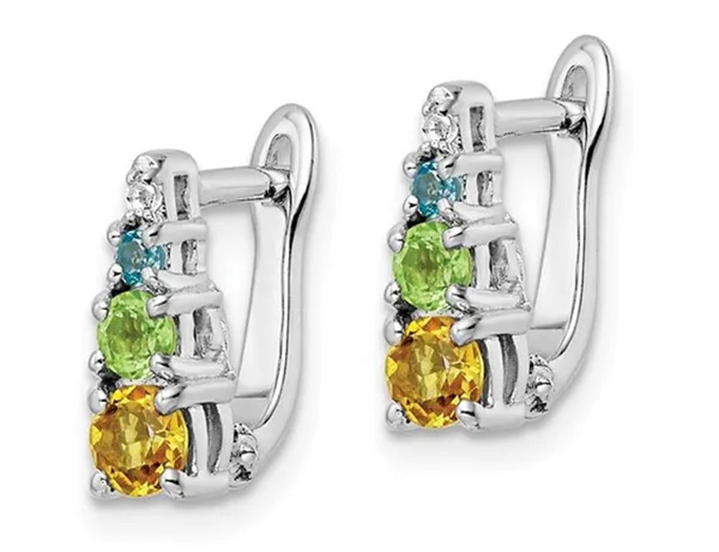 4/5 Carat (Ctw) Blue Topaz, Citrine & Peridot Hinged Earrings in Sterling Silver
