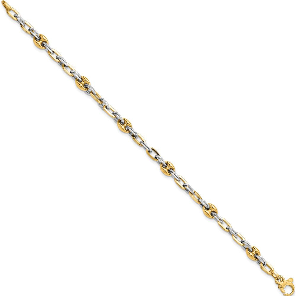14K Two-Tone Textured Double Fancy Link Bracelet (7.5 X 6.2) Made in Italy Fb196