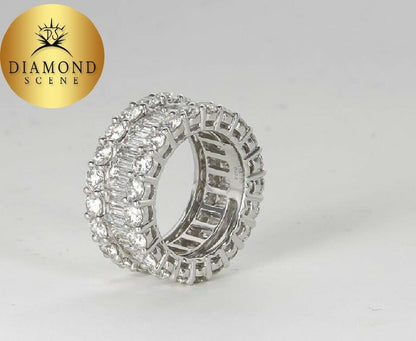Wide 8 Carats Baguette and Round Diamonds Gold Eternity Band Ring
