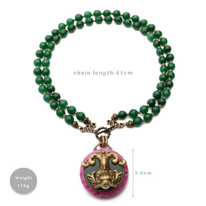 Vintage Fish Design Natural Stone Beads Agate Pearl Necklace