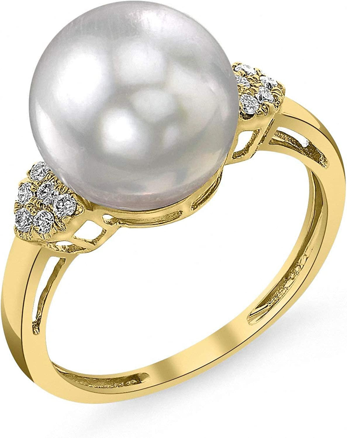 White South Sea Cultured Pearl Ring for Women 14K Gold Shelby Pearl and Diamond