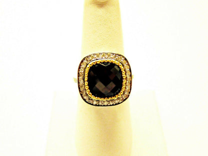 GARNET MULTI-FACETED CUSHION SHAPE TWO-TONE GOLD DIAMOND