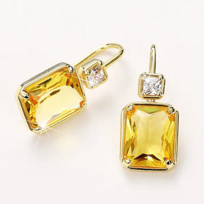 Trendy Square Cut Citrine Earrings for Women Yellow Gold Plated Gemstone Hook Dr