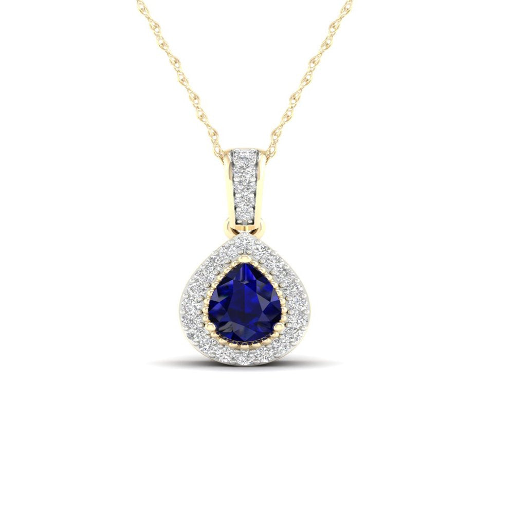 Imperial Gemstone 10K Yellow Gold Pear Cut Blue Sapphire 1/20 CT TW Diamond Halo