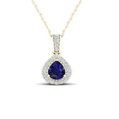 Imperial Gemstone 10K Yellow Gold Pear Cut Blue Sapphire 1/20 CT TW Diamond Halo