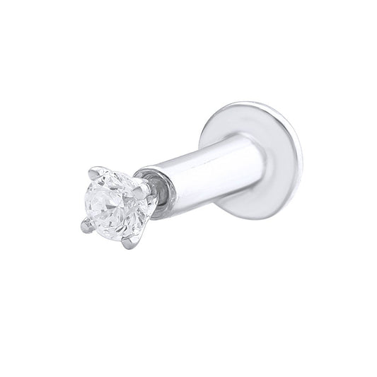 0.14 Carat 4-Prong Solitaire Diamond Nose Pin Stud in 18K White Gold (SI1-SI2 Cl