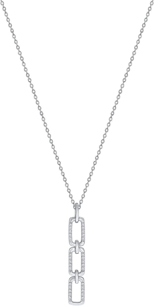 Elmas 1/6Ct round White Diamond 925 Sterling Silver Bar Link Drop Pendant Neckla