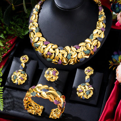 Famous Brand Trendy Luxury African 4 Jewelry Sets for Women Wedding Party