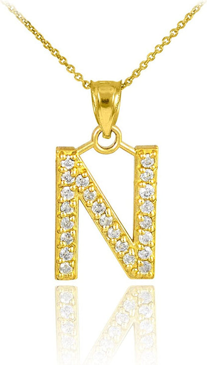 10K Yellow Gold Diamond-Studded Initial Letter N Pendant Necklace, 20"