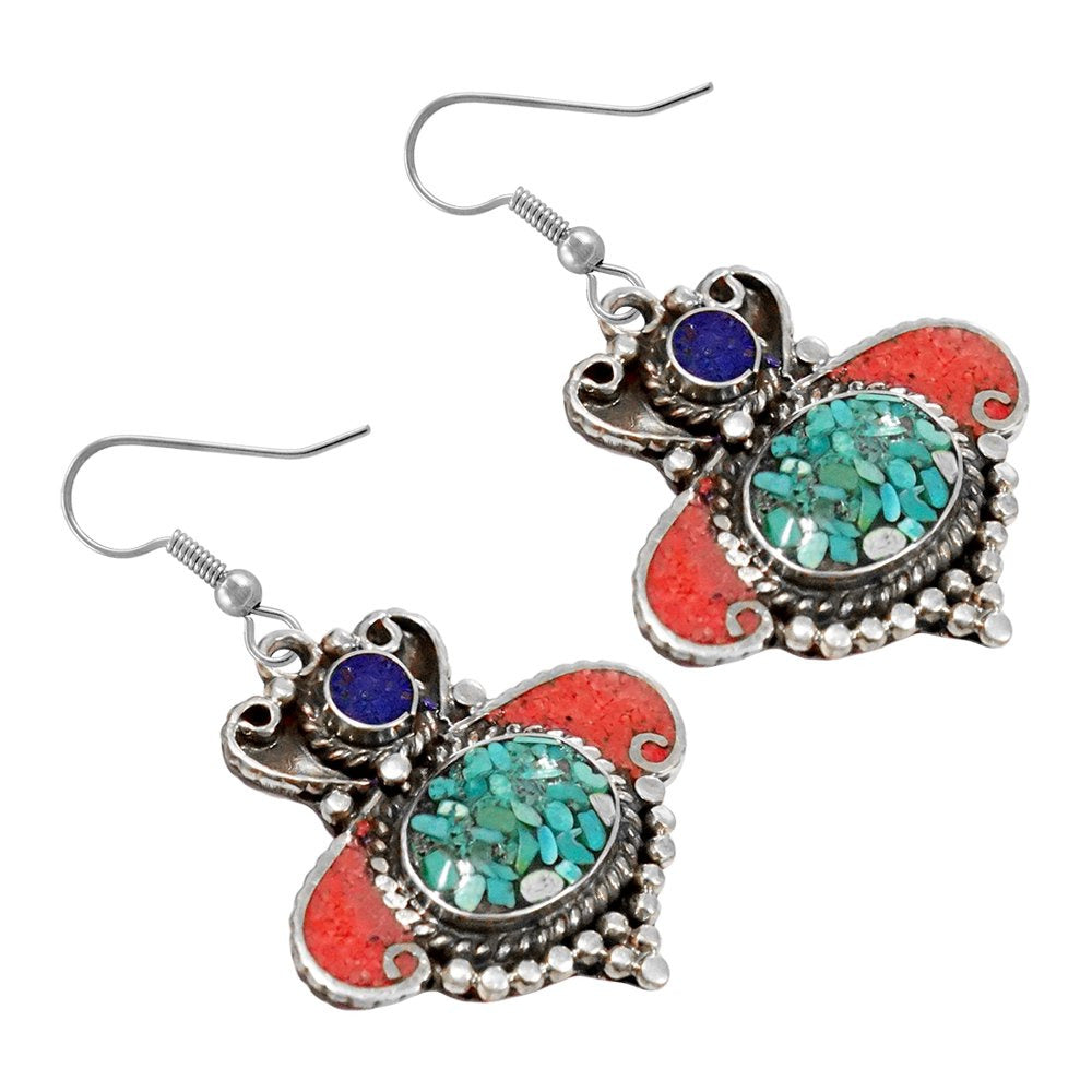 Compressed Turquoise Lapis Lazuli & Coral Inlay Handmade Ethnic Tribal Gypsy Dro