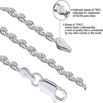 925 Sterling Silver 6Mm Solid Italian Rope Diamond Cut Twist Link Chain Necklace