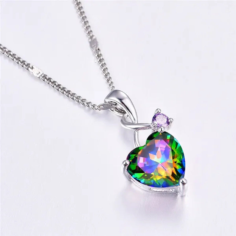 Heart - Shaped Gem Pendant Set with Diamond Simple Original Necklace Ring Neckla