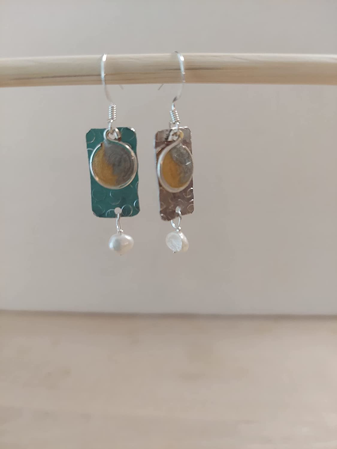 Handmade Lightweight Sapphire Blue and White Pearl Rectangle Drop Womens Earring