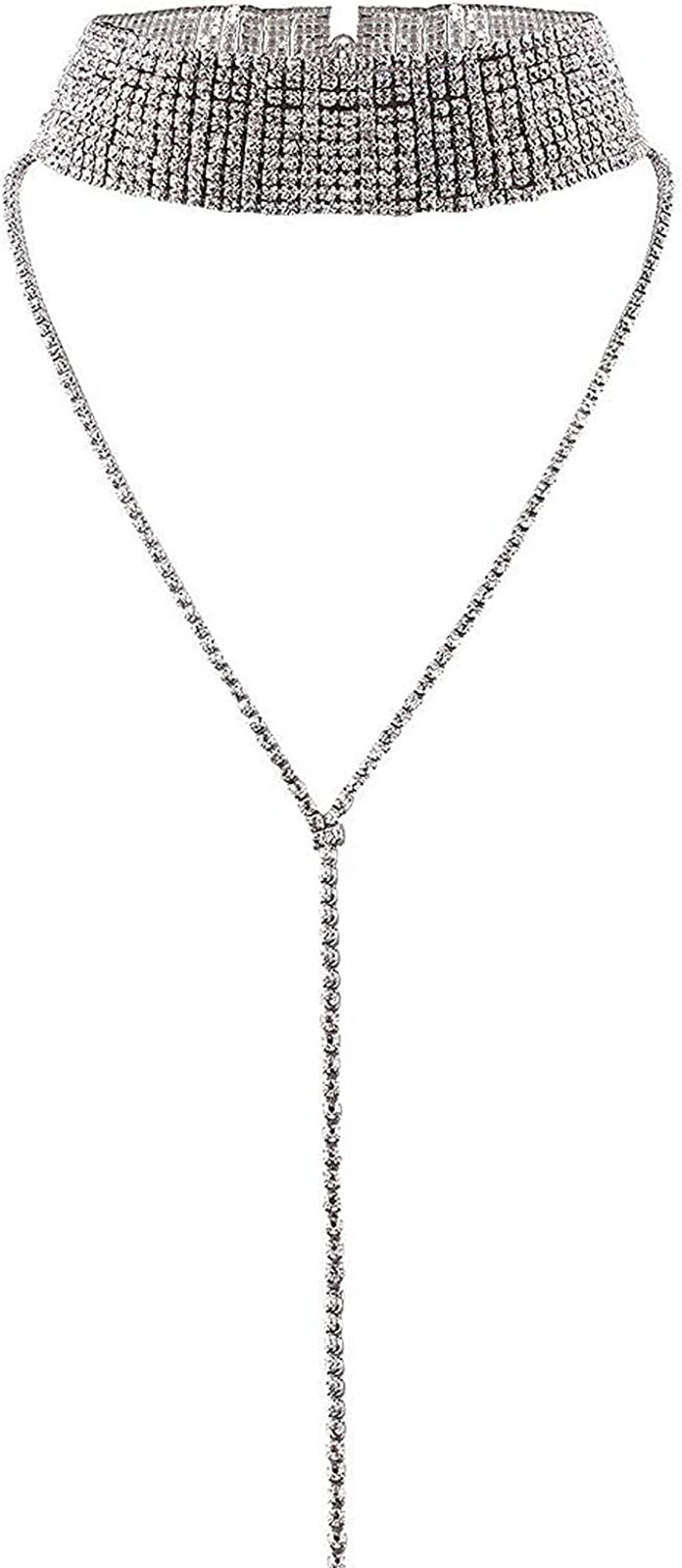 Dainty Rhinestones Choker Y Necklace for Women and Girls Party Diamond Choker Lo