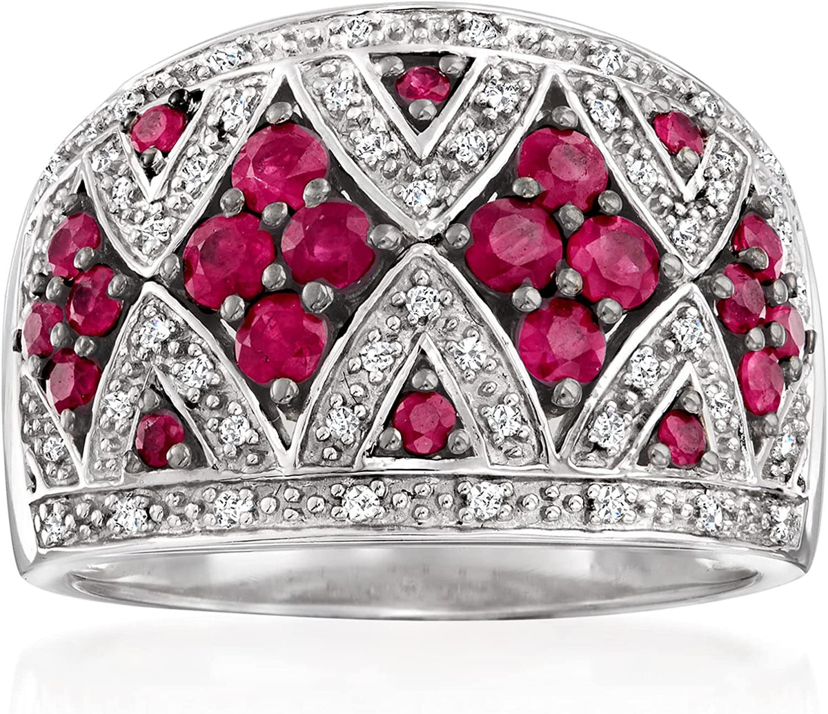 1.00 Ct. T.W. Ruby and .10 Ct. T.W. Diamond Dome Ring in Sterling Silver